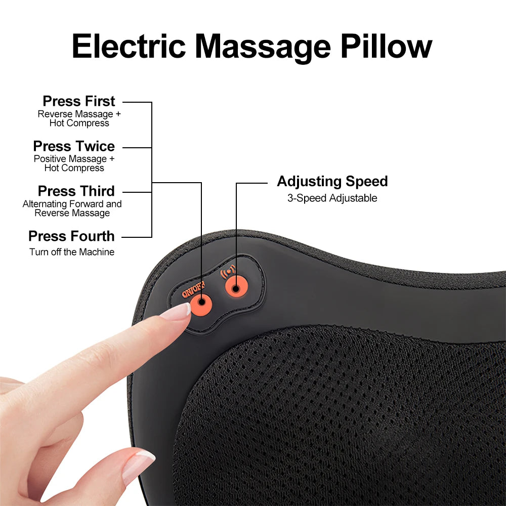 Multifunctional Neck Massager Shoulder Waist Back Car Home Cervical Massage Pillow 3 speeds