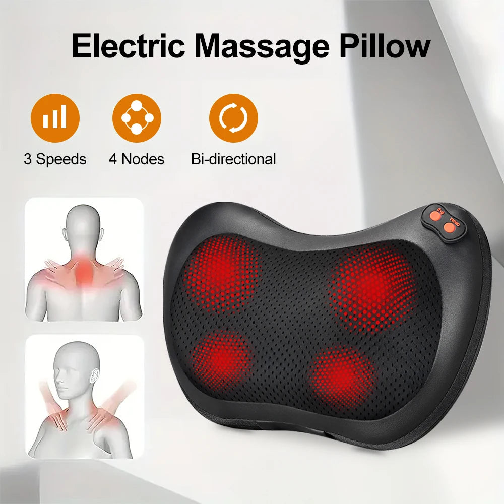 Multifunctional Neck Massager Shoulder Waist Back Car Home Cervical Massage Pillow 3 speeds