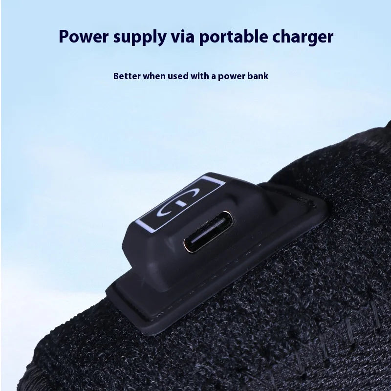 Electrically heated wrist brace with adjustable and breathable black strap for sports and hand joint protection tools