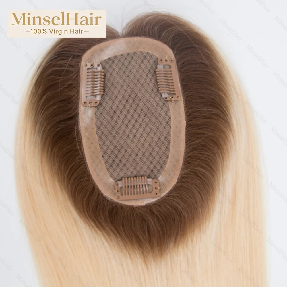 Premium 3x5inch Silk Base Human Hair Toppers 14"-16" Hand-Crocheted 130% Density Breathable Ombre T3-60 100% Realistic Knot-Free