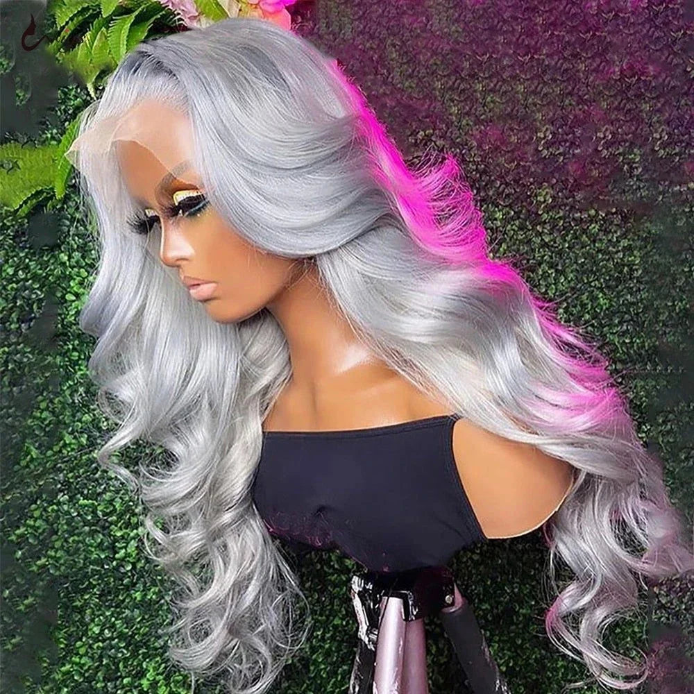 30 Inch Grey Human Hair Wigs Raw Vietnamese Silver Body Wave Lace Front Wigs For Women Gray 13x6 Transparent Lace Frontal Wig