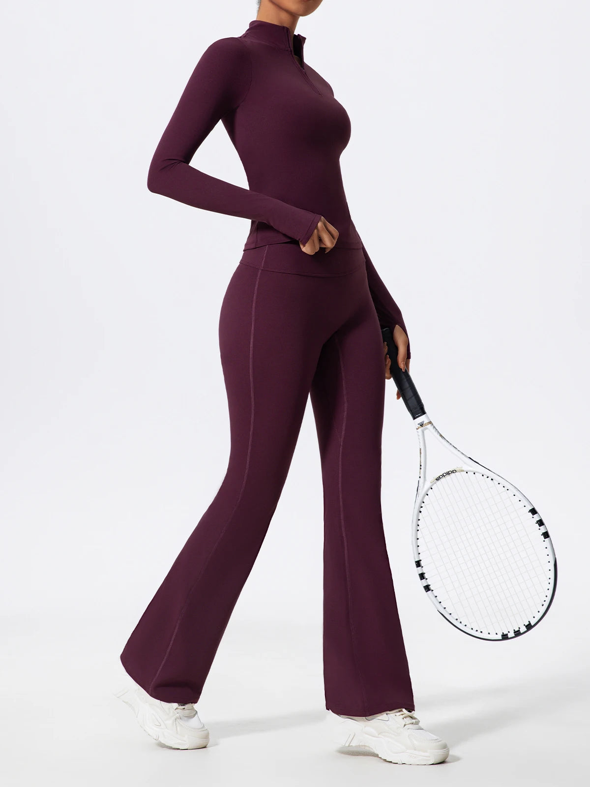 Hearuisavy Half Zipper Yoga Suit Outdoor Workout Clothing Casual Gym Set Women Flared Pants 2Pcs Sports Long Sleeves Shirt Suit