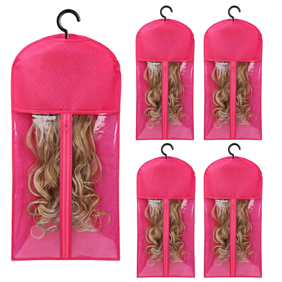 5 Groups Wig Storage Bags with Transparent Dust-Proof Covers and Durable Hangers(5Dust Covers + 5 Hangers)