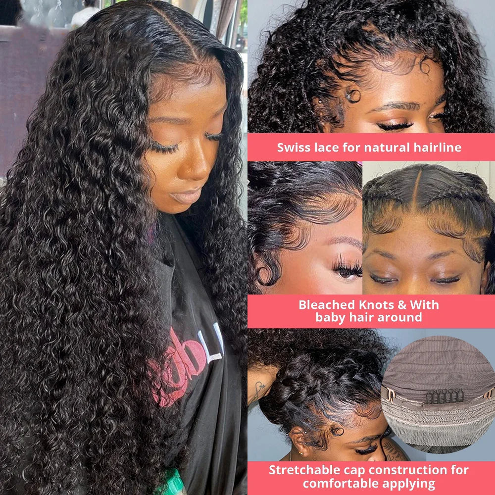 30 Inch Deep Wave Lace Front Wigs Human Hair 200 Density 13x4 HD Lace Frontal Wigs Human Hair Water Wave Curly Glueless Wigs