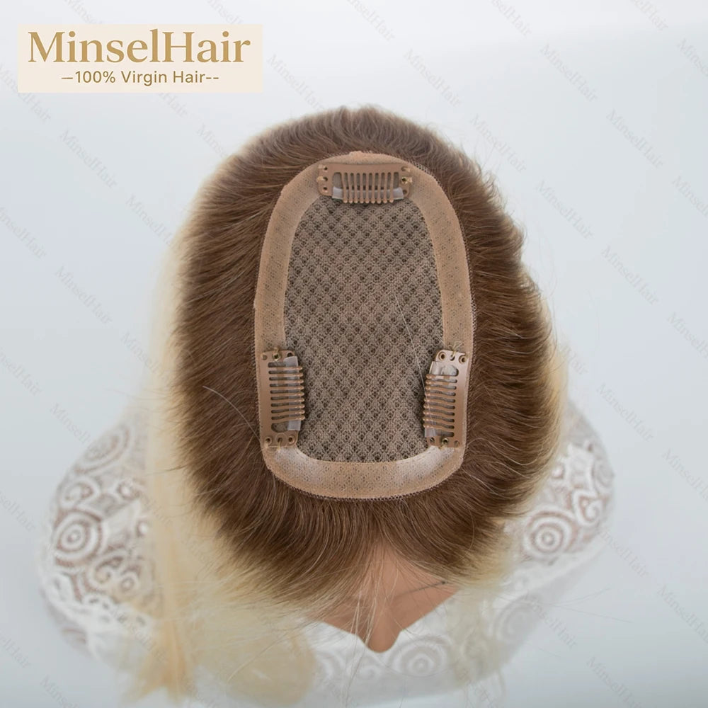Premium 3x5inch Silk Base Human Hair Toppers 14"-16" Hand-Crocheted 130% Density Breathable Ombre T3-60 100% Realistic Knot-Free