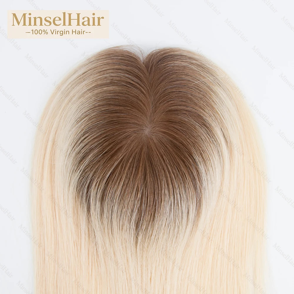 Premium 3x5inch Silk Base Human Hair Toppers 14"-16" Hand-Crocheted 130% Density Breathable Ombre T3-60 100% Realistic Knot-Free