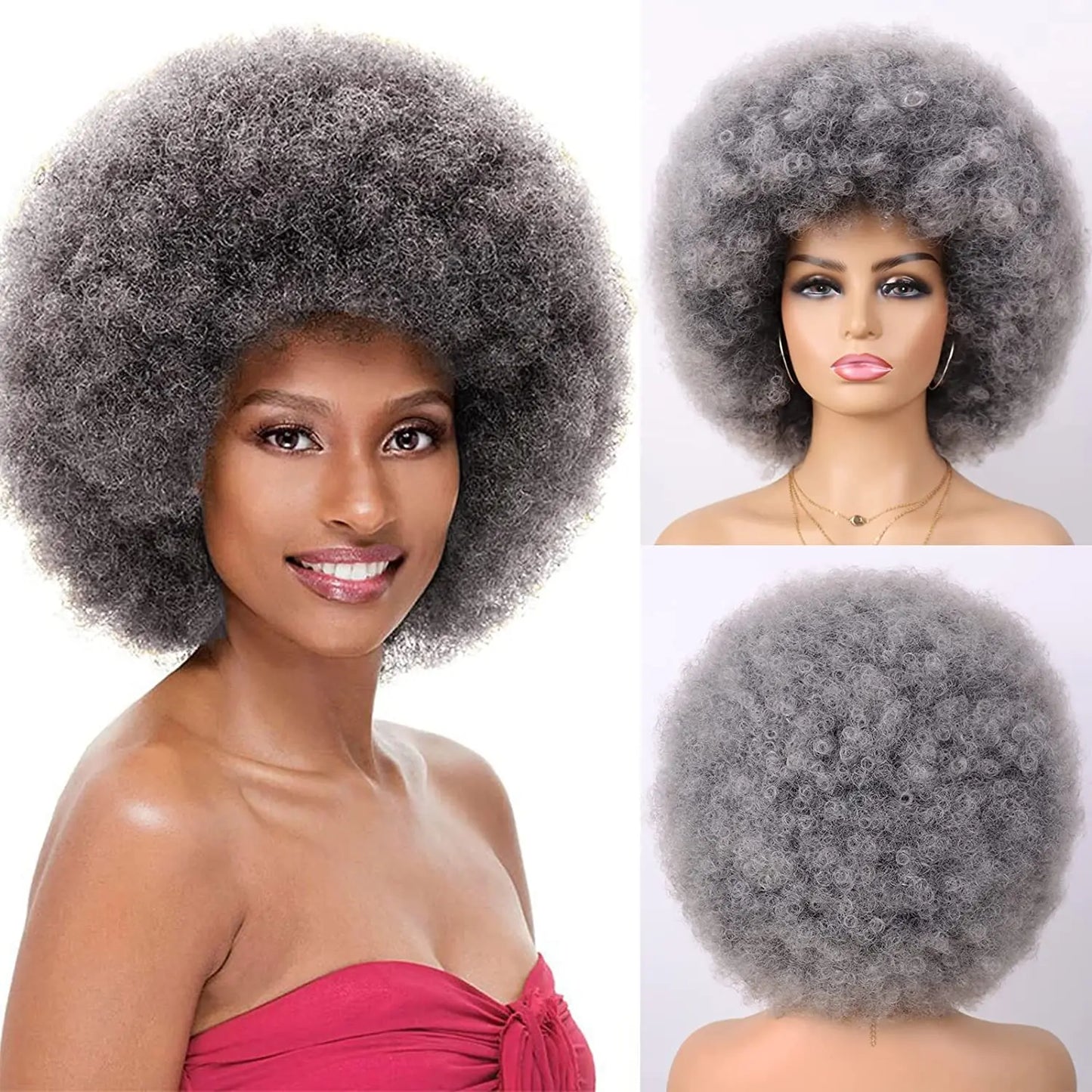 Synthetic Hair Afro Kinky Curly Blonde Wig For Women Mix Brown 70s Machine Made Huge With Bangs Short Bouncy For Daily Party Use