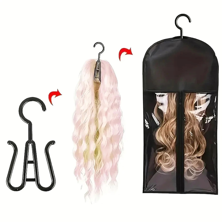 5 Groups Wig Storage Bags with Transparent Dust-Proof Covers and Durable Hangers(5Dust Covers + 5 Hangers)