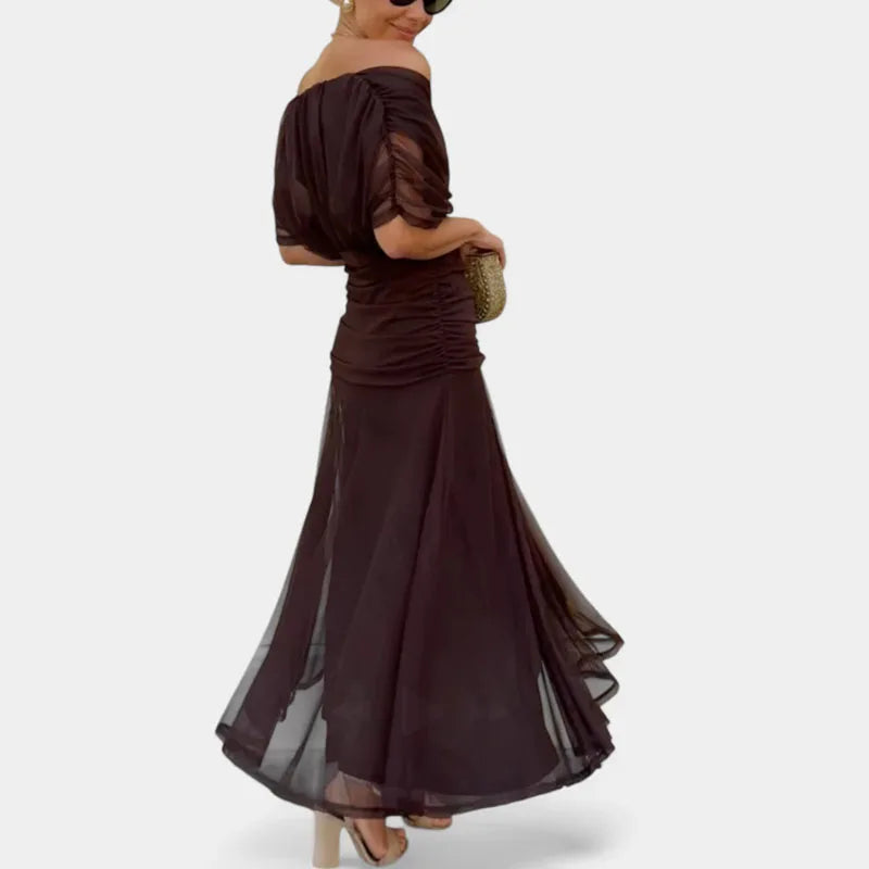 Elegant Woman Clothing Boho Floral Print High Waist Pleated Dress New Low Chest Batwing Sleeve Swing Party Cocktail A-Line Dress