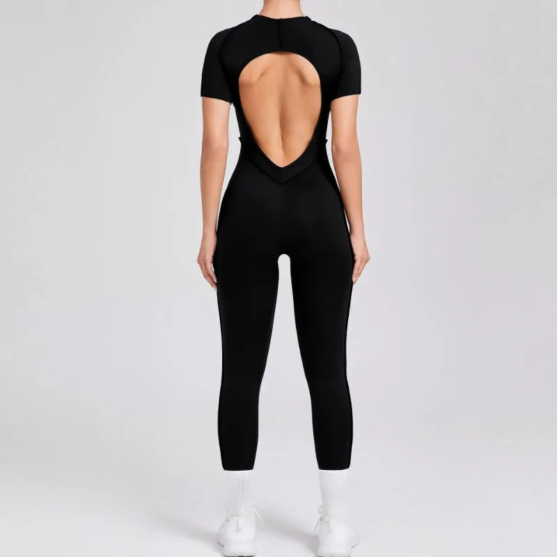 Seamless Yoga Jumpsuits Sports Fitness Hip-lifting Backless Short-sleeved One-piece Workout Gym Leggings Tracksuits for Women