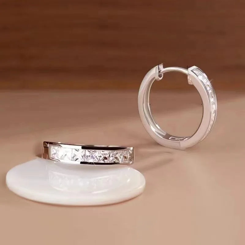 New 925 Sterling Silver Shining Zircon Earrings Women's Circle Round Earrings Fashionable Elegant Jewelry Birthday Party Gifts
