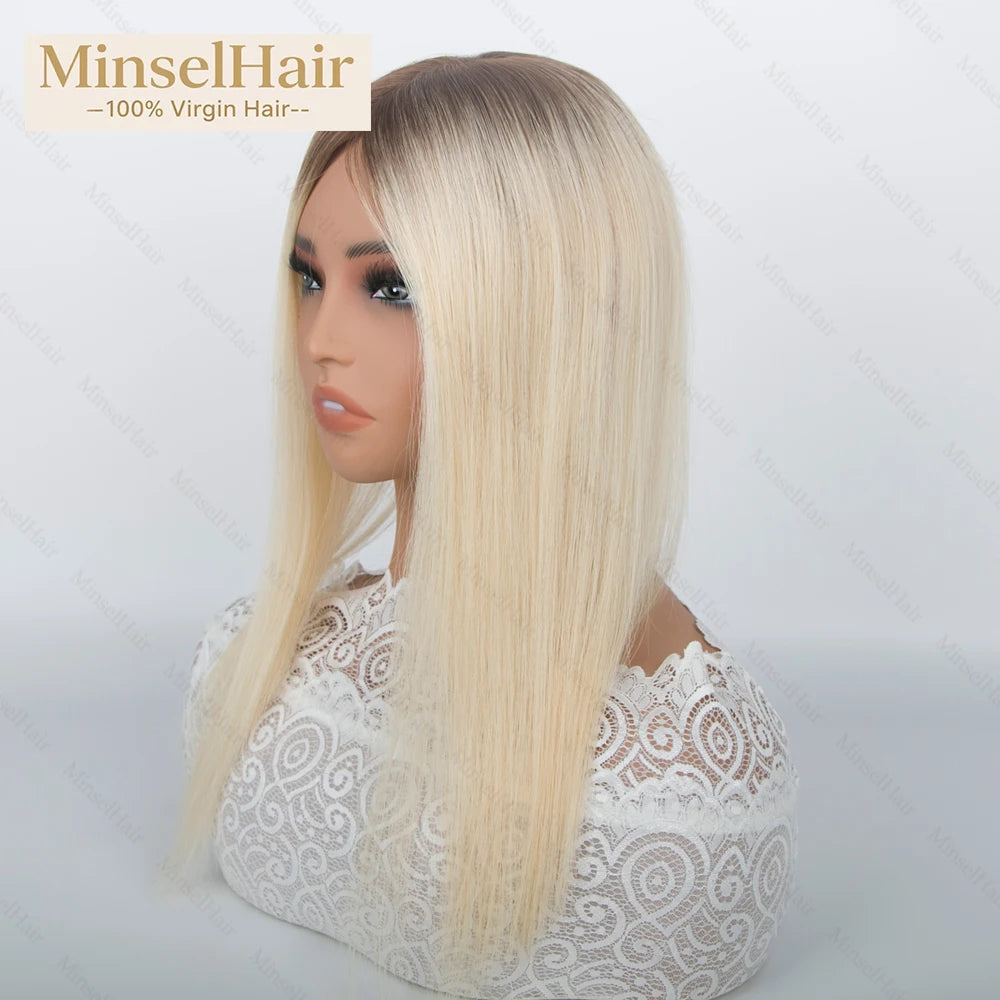 Premium 3x5inch Silk Base Human Hair Toppers 14"-16" Hand-Crocheted 130% Density Breathable Ombre T3-60 100% Realistic Knot-Free