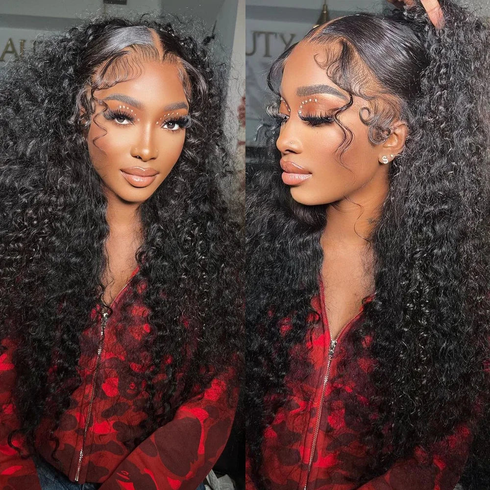30 Inch Deep Wave Lace Front Wigs Human Hair 200 Density 13x4 HD Lace Frontal Wigs Human Hair Water Wave Curly Glueless Wigs