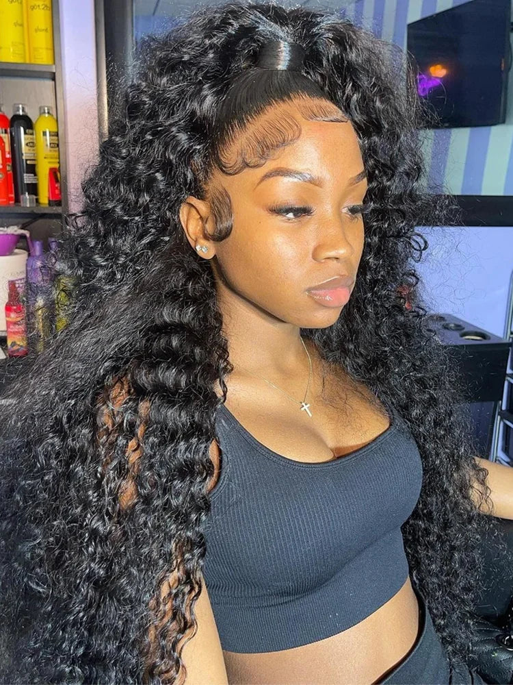 Deep Wave Frontal Wig Human Hair 13x4 Curly Human Hair Wig Transparent  Lace Wig 13x6 Water Wave Wigs 180 Density
