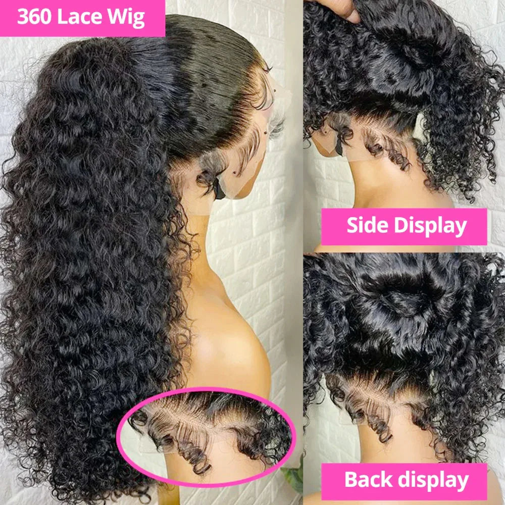 250 Density Deep Curly Wave 360 Full Hd Lace Front Human Hair Wig Water Wave 13X6 Lace Frontal Wig Glueless Wig 100% Human Hair