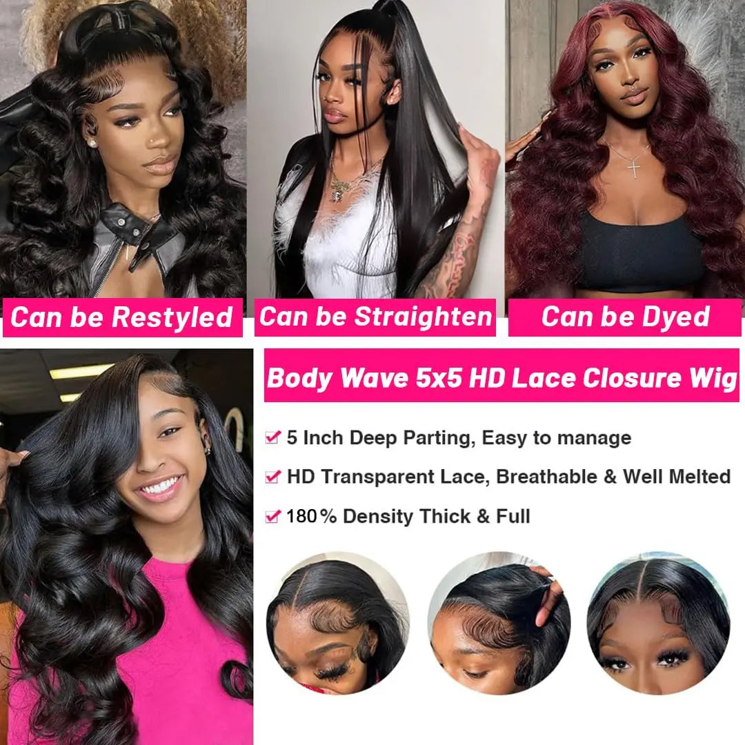 Body Wave Glueless Wig Human Hair Ready To Wear Pre Plucked Pre Cut 4x4 5x5 Hd Lace Closure Wig 30inch Body Wave Human Hair Wigs