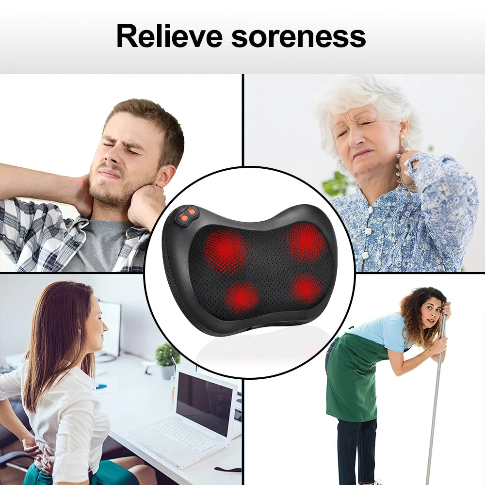 Multifunctional Neck Massager Shoulder Waist Back Car Home Cervical Massage Pillow 3 speeds