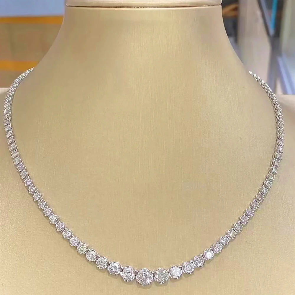 3-5mm Size Gradient Full Moissanite Diamond Tennis Necklace with Certificate 100% S925 Silver Choker Riviera Necklace for Women