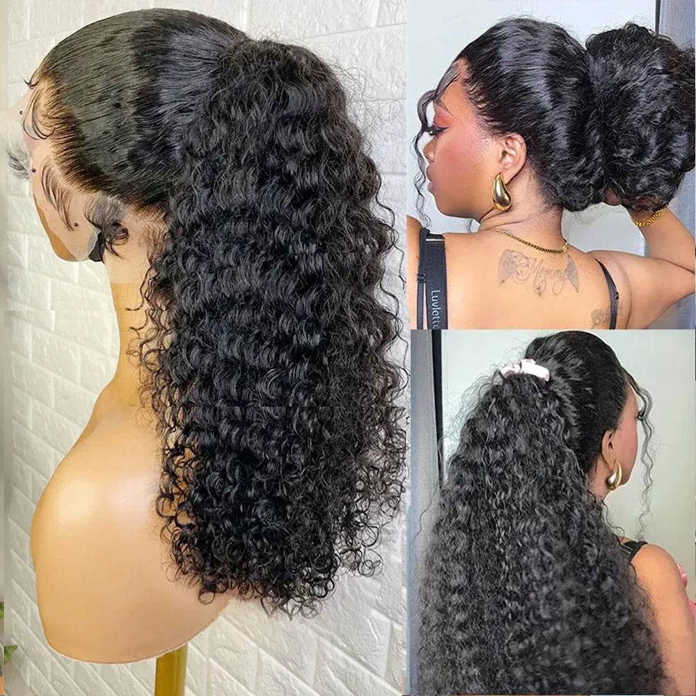 13x6 13x4 HD Lace Frontal Wig 360 Full Lace Wig Kinky Curly 30 Inch Lace Front Wig Human Hair Glueless Wig Deep Wave Frontal Wig