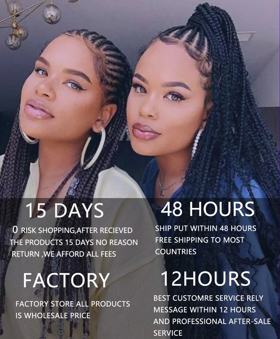 Donghou 24” Boho Box Braid Wigs Embroidery Bohemian Braids Wigs Knotless Square Part Braided Lace Wig Pre Plucked with Baby Hair