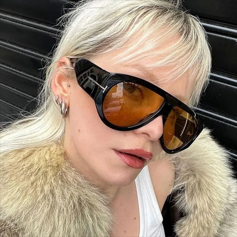 New Vintage Woman Oval Shape Sunglasses Large Frame  Sun Glasses Trendy Street Shoot Shades Eyewear UV400 Gafas De ol