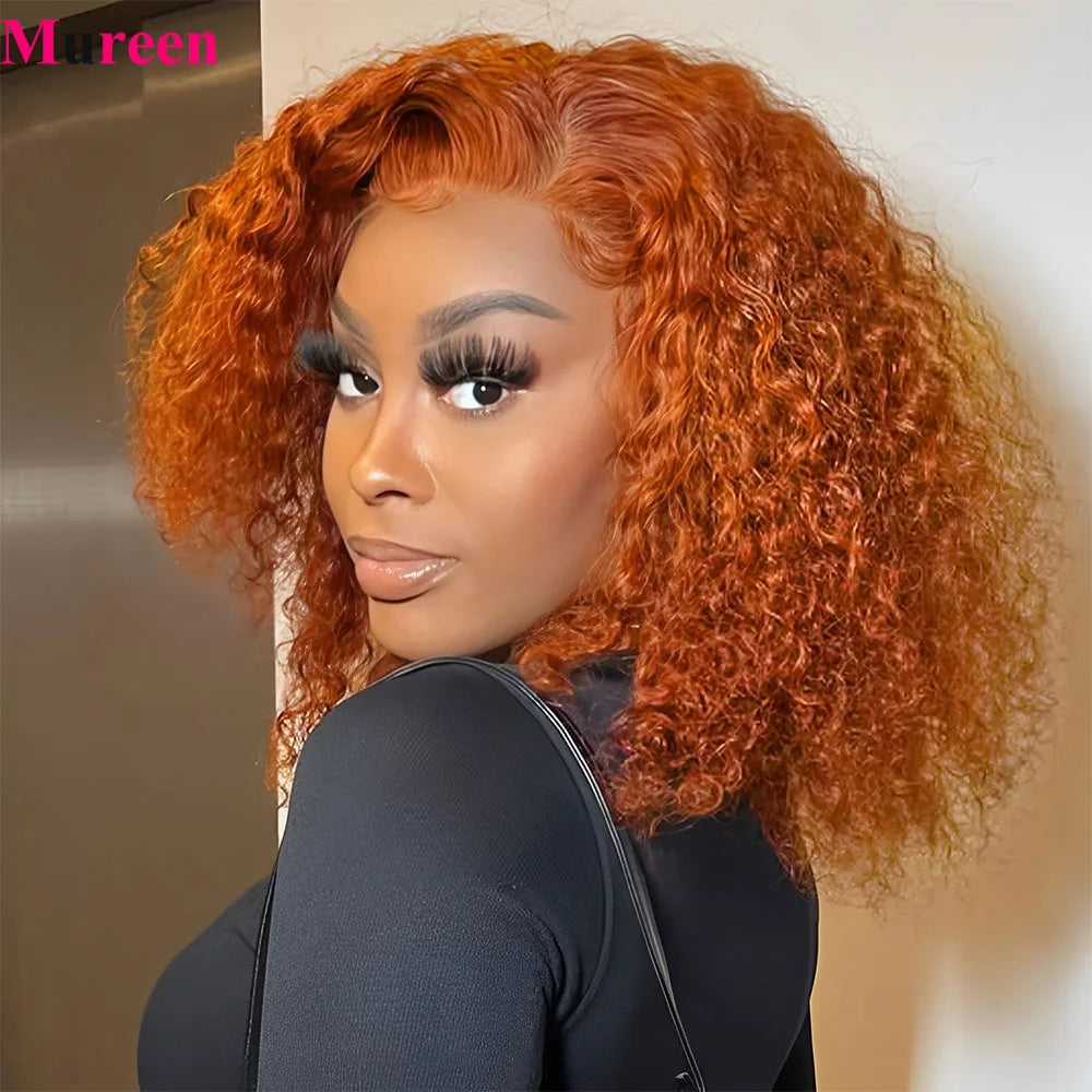 Ginger Orange Bob Wig Deep Wave Lace Front Wig Human Hair Water Wave 13x4 Pre Plucked HD Lace Front Human Hair Wigs For Women