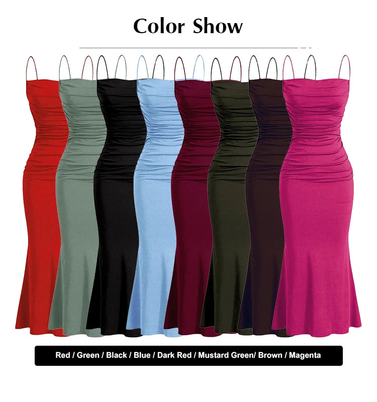 Mia Muse Women's Party Dresses Maxi Spaghetti Strap Elegant Slim Evening Wedding Guest Multi-Color Summer Milkmaid Dresses