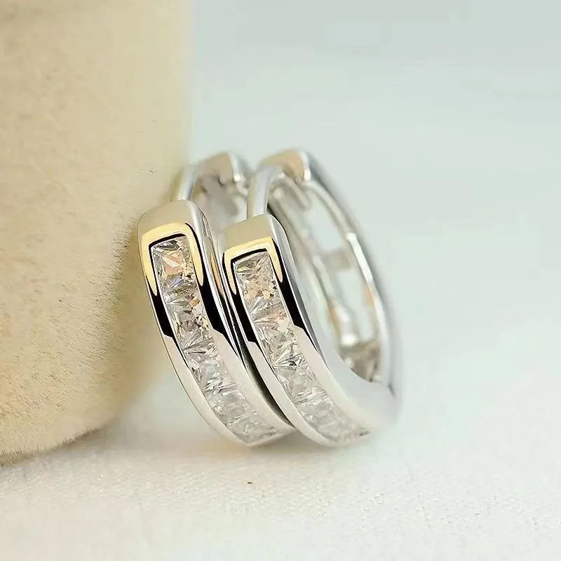 New 925 Sterling Silver Shining Zircon Earrings Women's Circle Round Earrings Fashionable Elegant Jewelry Birthday Party Gifts