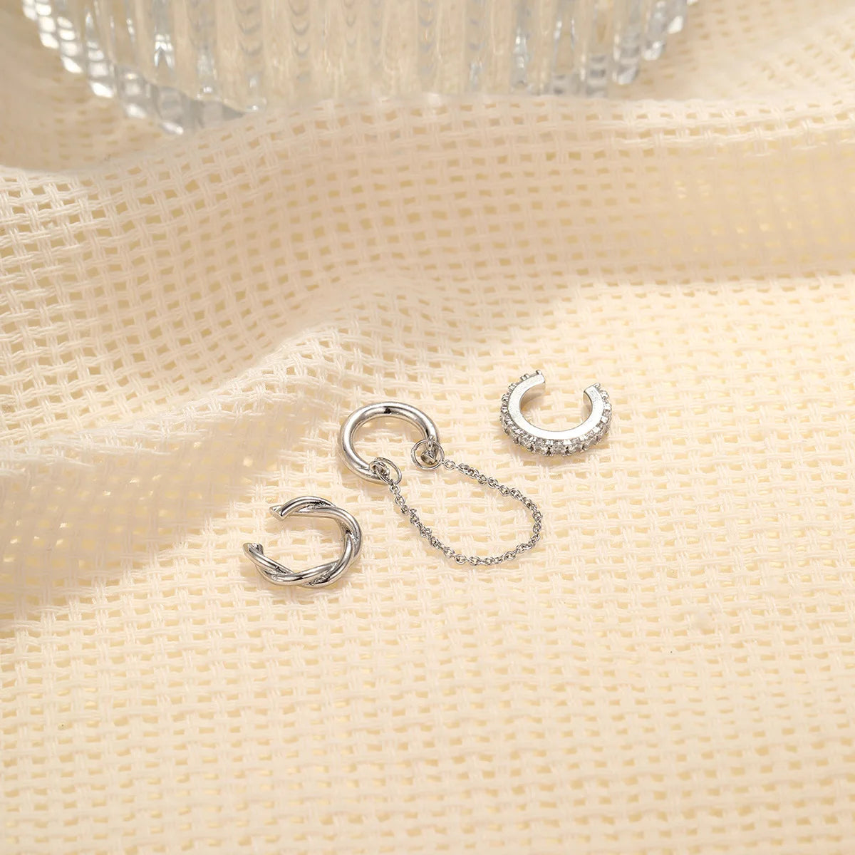 3Pcs Simple Crystal Ear Cuff For Women Teens Gold Silver Color Non Piercing Fake Cartilage Clip Earrings Set Fashion Jewelry
