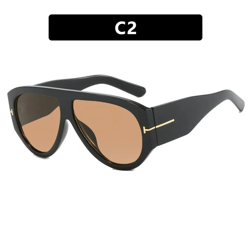 New Vintage Woman Oval Shape Sunglasses Large Frame  Sun Glasses Trendy Street Shoot Shades Eyewear UV400 Gafas De ol