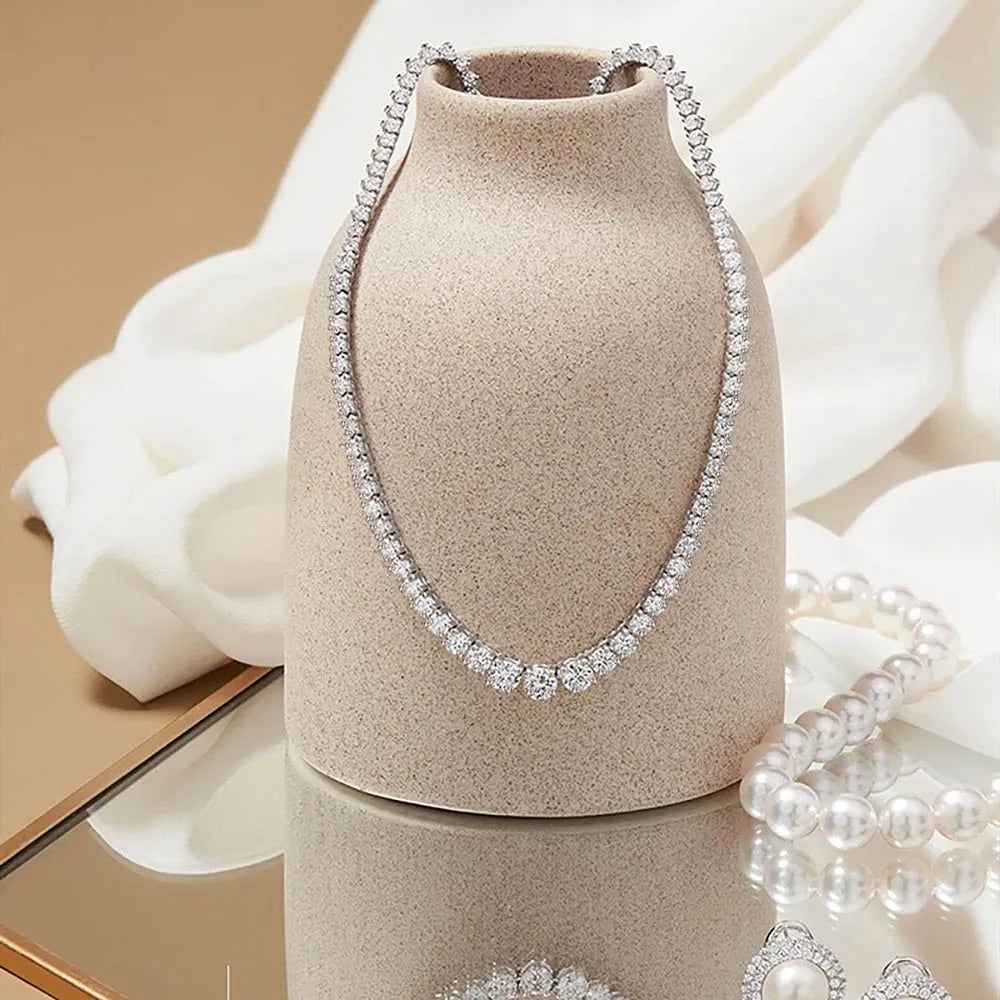 3-5mm Size Gradient Full Moissanite Diamond Tennis Necklace with Certificate 100% S925 Silver Choker Riviera Necklace for Women