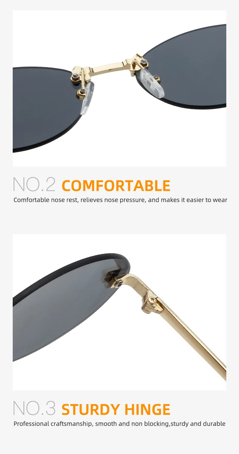 Diamond Letter "F" Rimless Sunglasses Women Luxury Brand Metal Frame Black Small Oval Sun Glasses Unsiex Elegant Shades UV400