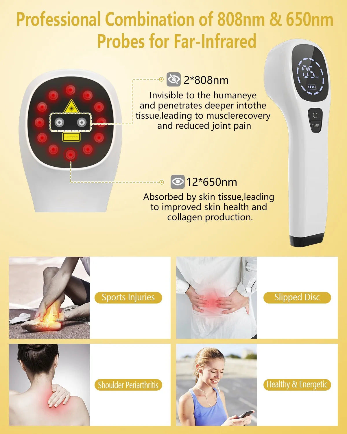 2x808nm Laser Human/Vet Device with LED Display Joint&Muscles Pain Relief for Infrared Light LLLT Physiotherapy Equipment