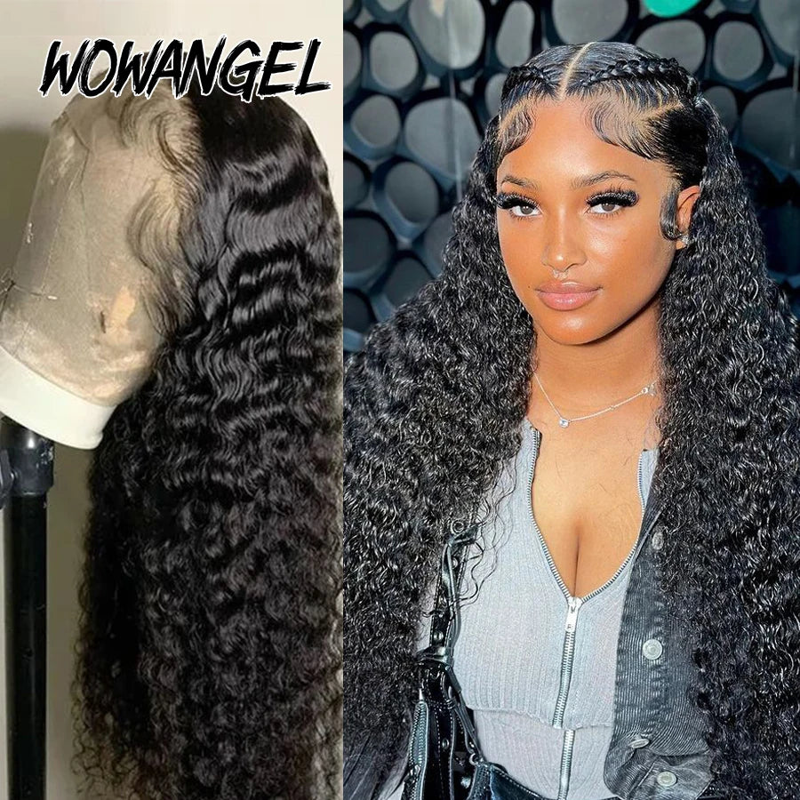 Wow Angel 250% HD Lace Frontal Wigs 13X6 Water Wave Wigs 28inch Lace Front Wigs Pre Plucked Curly Wig Human Hair Wig For Women