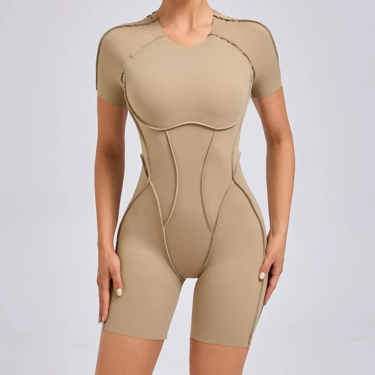 Seamless Yoga Jumpsuits Sports Fitness Hip-lifting Backless Short-sleeved One-piece Workout Gym Leggings Tracksuits for Women