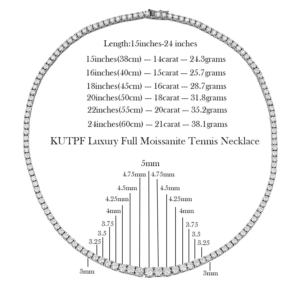 3-5mm Size Gradient Full Moissanite Diamond Tennis Necklace with Certificate 100% S925 Silver Choker Riviera Necklace for Women
