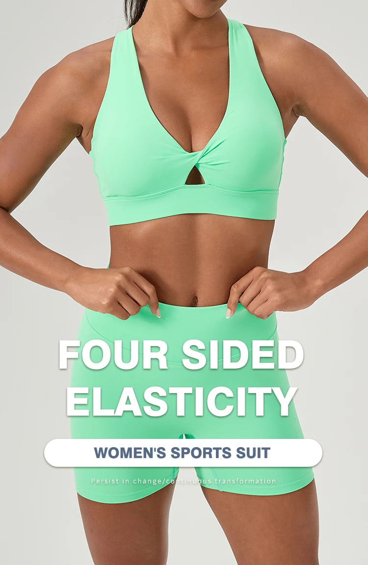 2 Pieces Women Yoga Set High Waist Elastic Running Shorts Bra Tops Gym Suit Summer Running Fitness Workout Clothes