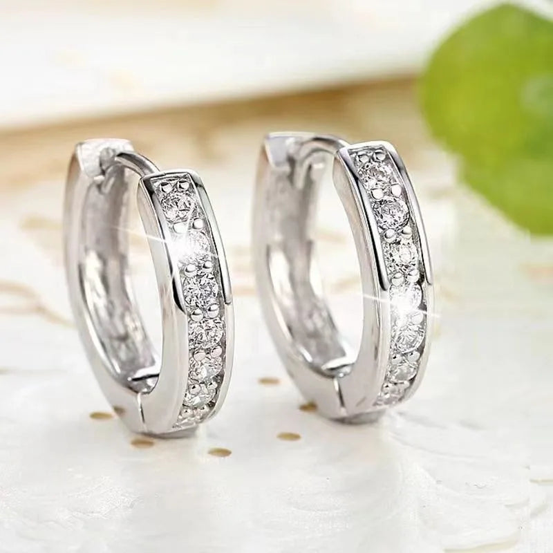 New 925 Sterling Silver Shining Zircon Earrings Women's Circle Round Earrings Fashionable Elegant Jewelry Birthday Party Gifts
