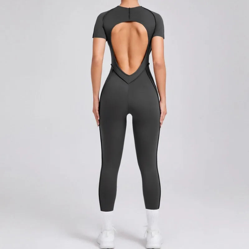 Seamless Yoga Jumpsuits Sports Fitness Hip-lifting Backless Short-sleeved One-piece Workout Gym Leggings Tracksuits for Women