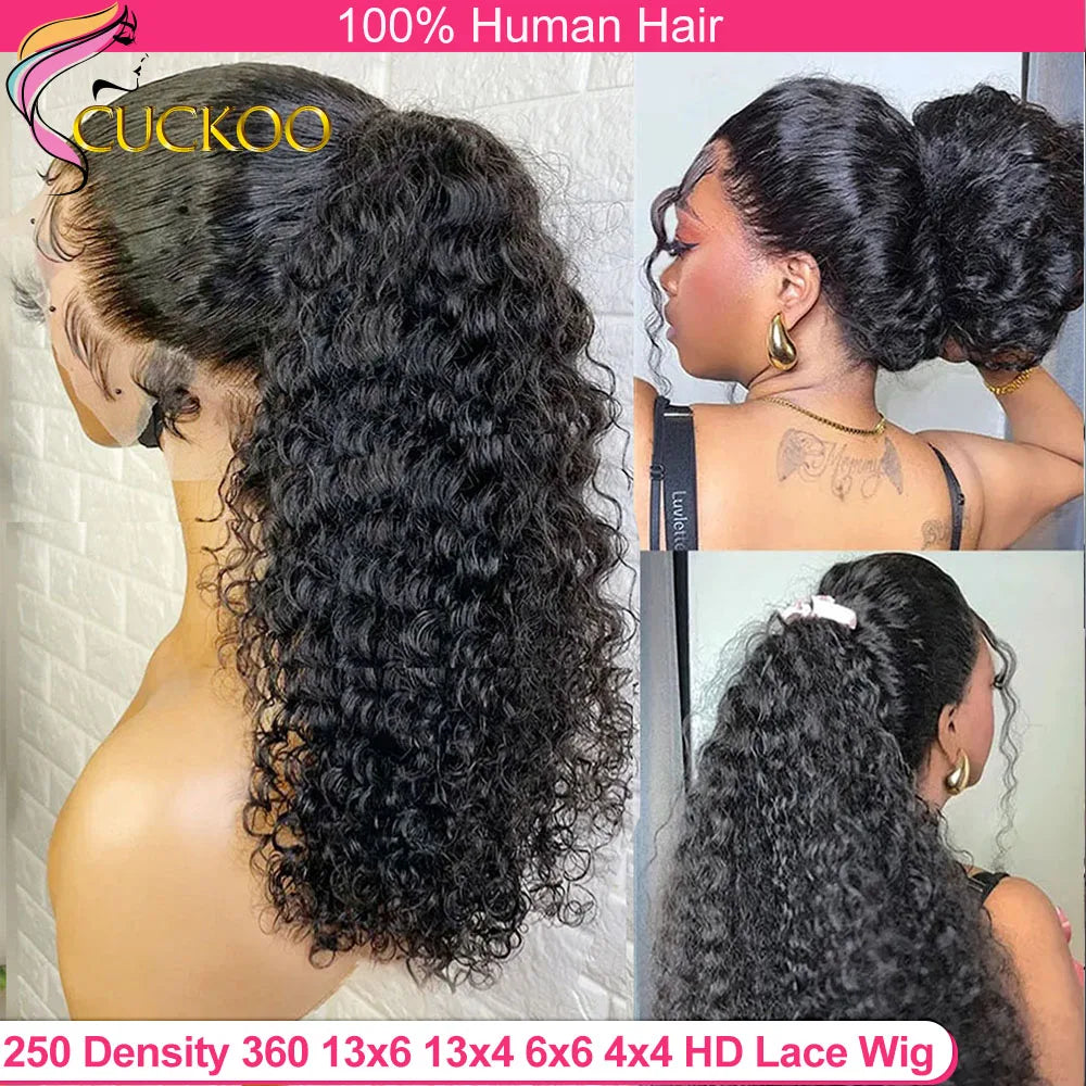 250 Density Deep Curly Wave 360 Full Hd Lace Front Human Hair Wig Water Wave 13X6 Lace Frontal Wig Glueless Wig 100% Human Hair