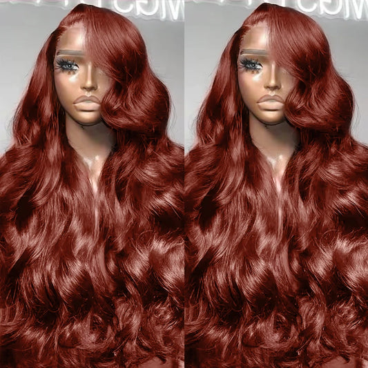 Reddish Brown 13x4 13x6 Lace Front Wigs Human Hair Pre Plucked 200% Density Body Wave Colored Human Hair Lace Frontal Human Wig