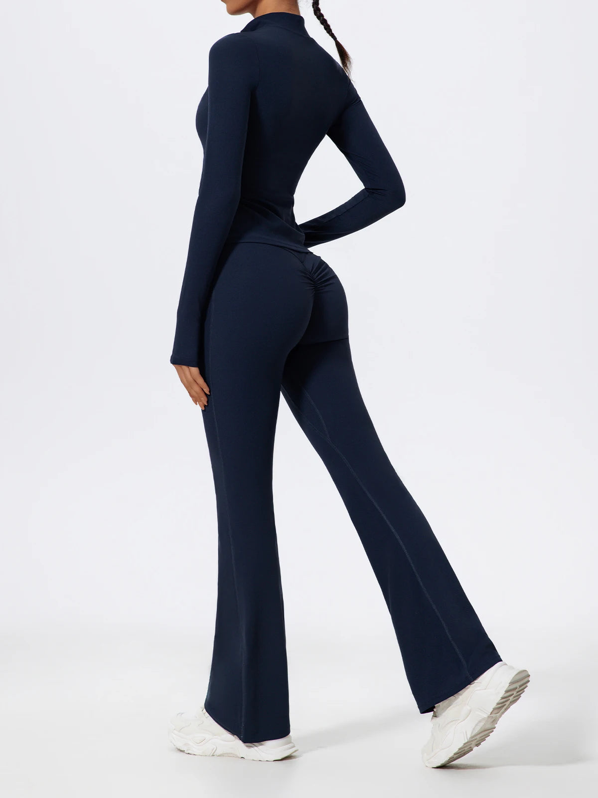 Hearuisavy Half Zipper Yoga Suit Outdoor Workout Clothing Casual Gym Set Women Flared Pants 2Pcs Sports Long Sleeves Shirt Suit