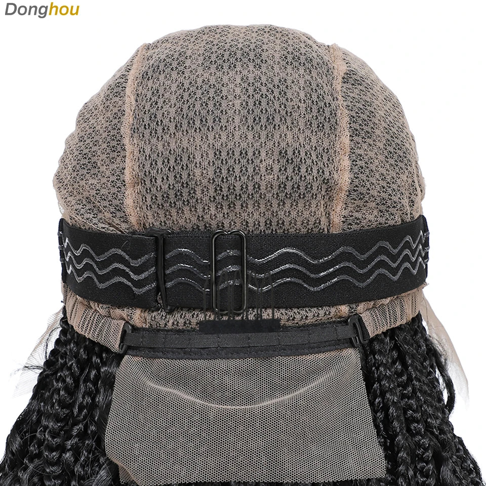 Boho Goddess Box Braid Wig with Baby Hair Lace Front Braided Wigs for Women Brown Hair Synthetic Blended Braids Wig Curly Hair
