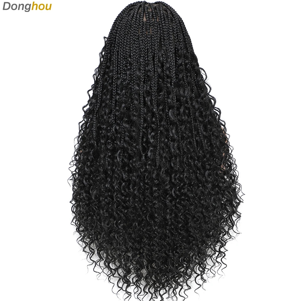 Donghou 24” Boho Box Braid Wigs Embroidery Bohemian Braids Wigs Knotless Square Part Braided Lace Wig Pre Plucked with Baby Hair