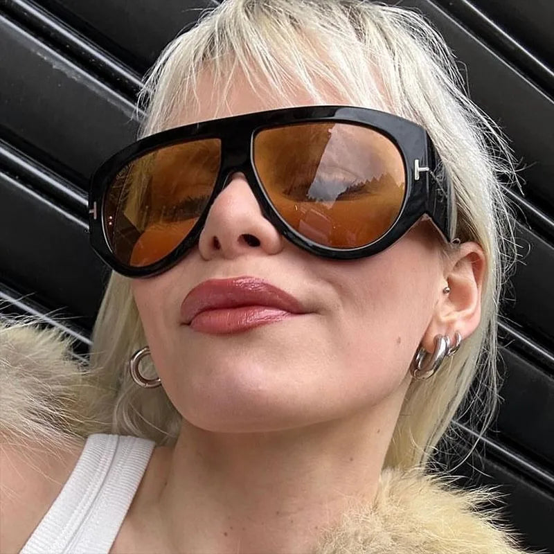 New Vintage Woman Oval Shape Sunglasses Large Frame  Sun Glasses Trendy Street Shoot Shades Eyewear UV400 Gafas De ol