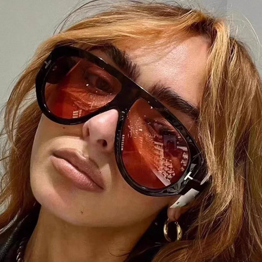 New Vintage Woman Oval Shape Sunglasses Large Frame  Sun Glasses Trendy Street Shoot Shades Eyewear UV400 Gafas De ol