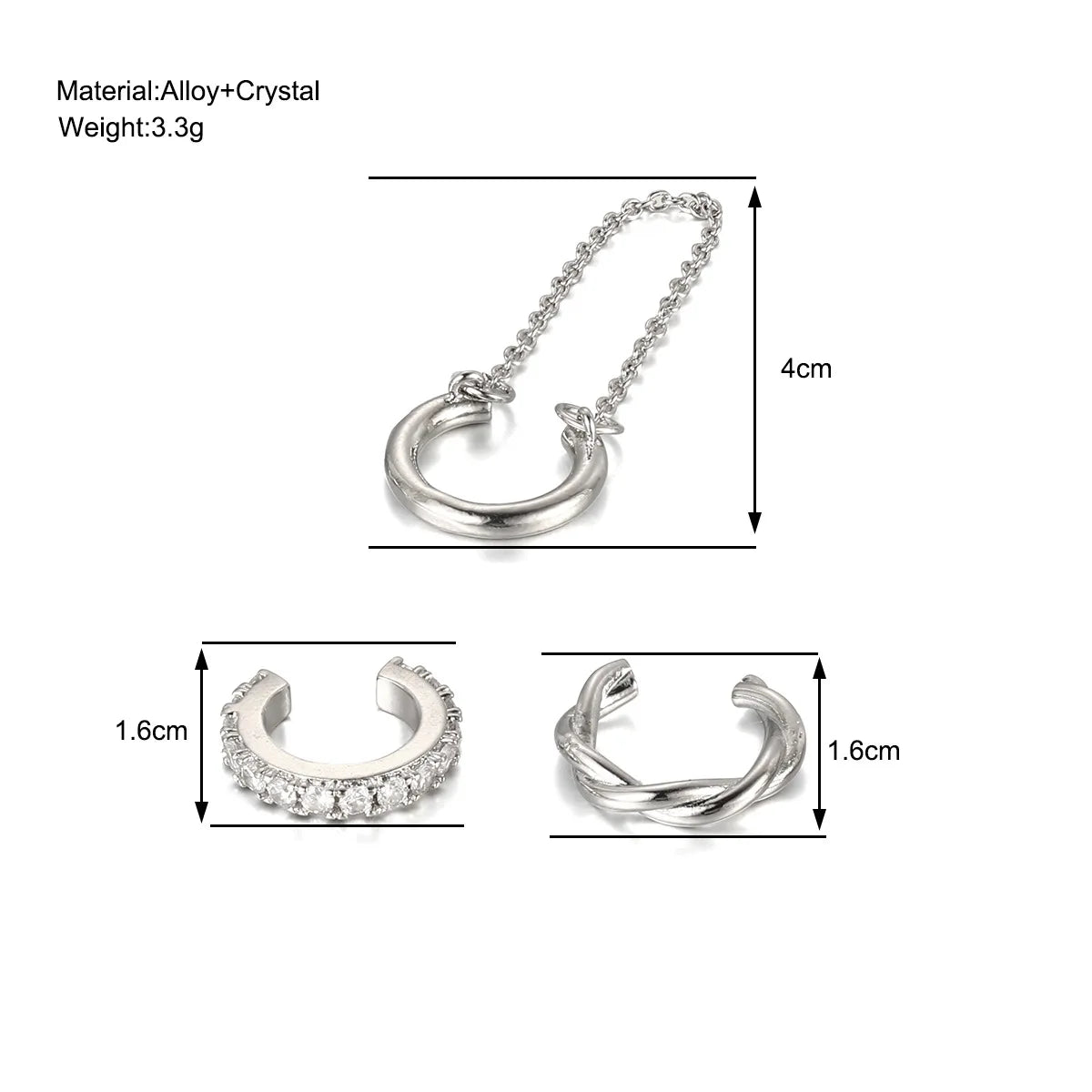3Pcs Simple Crystal Ear Cuff For Women Teens Gold Silver Color Non Piercing Fake Cartilage Clip Earrings Set Fashion Jewelry