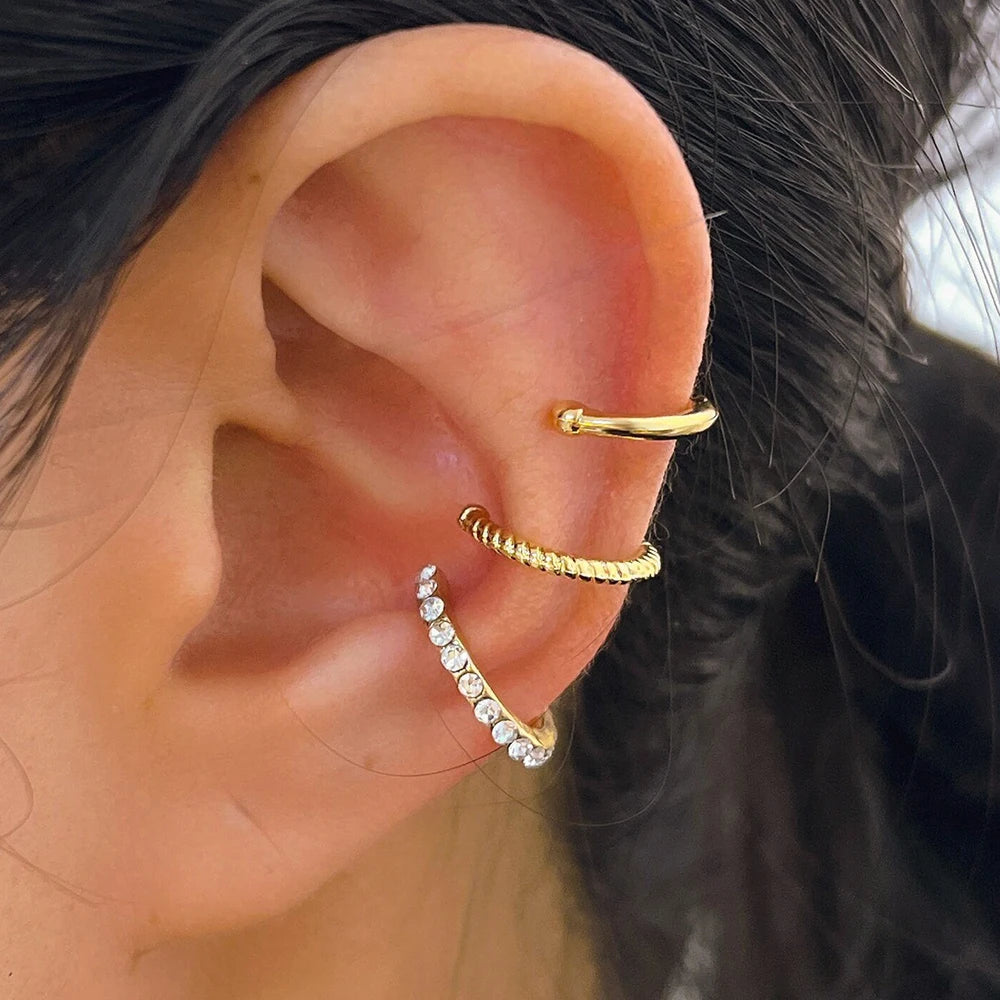 3Pcs Simple Crystal Ear Cuff For Women Teens Gold Silver Color Non Piercing Fake Cartilage Clip Earrings Set Fashion Jewelry