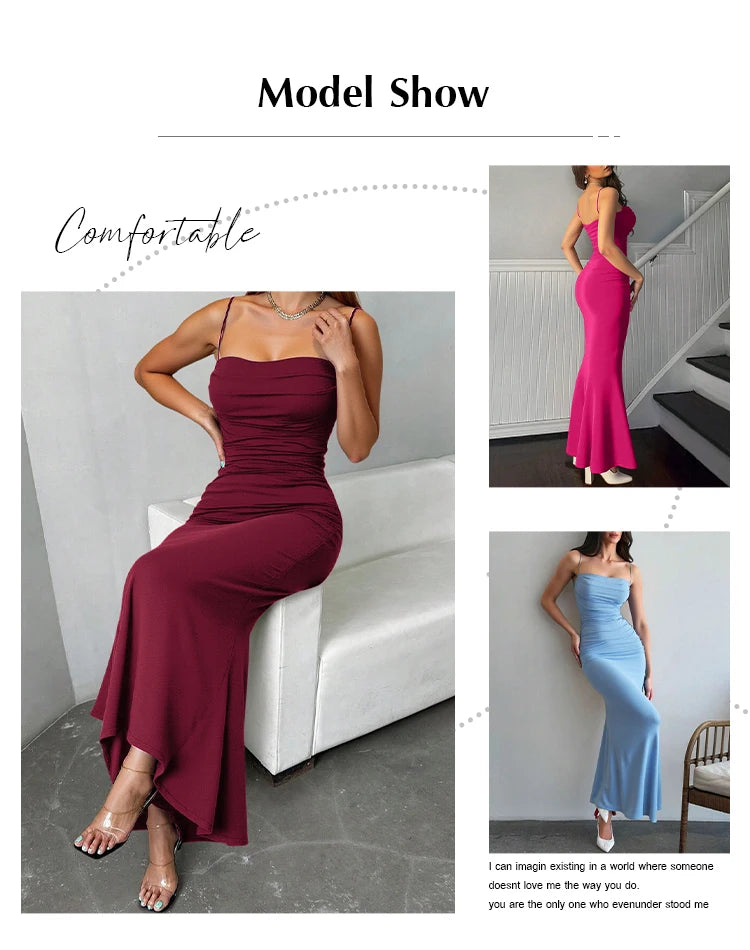 Mia Muse Women's Party Dresses Maxi Spaghetti Strap Elegant Slim Evening Wedding Guest Multi-Color Summer Milkmaid Dresses