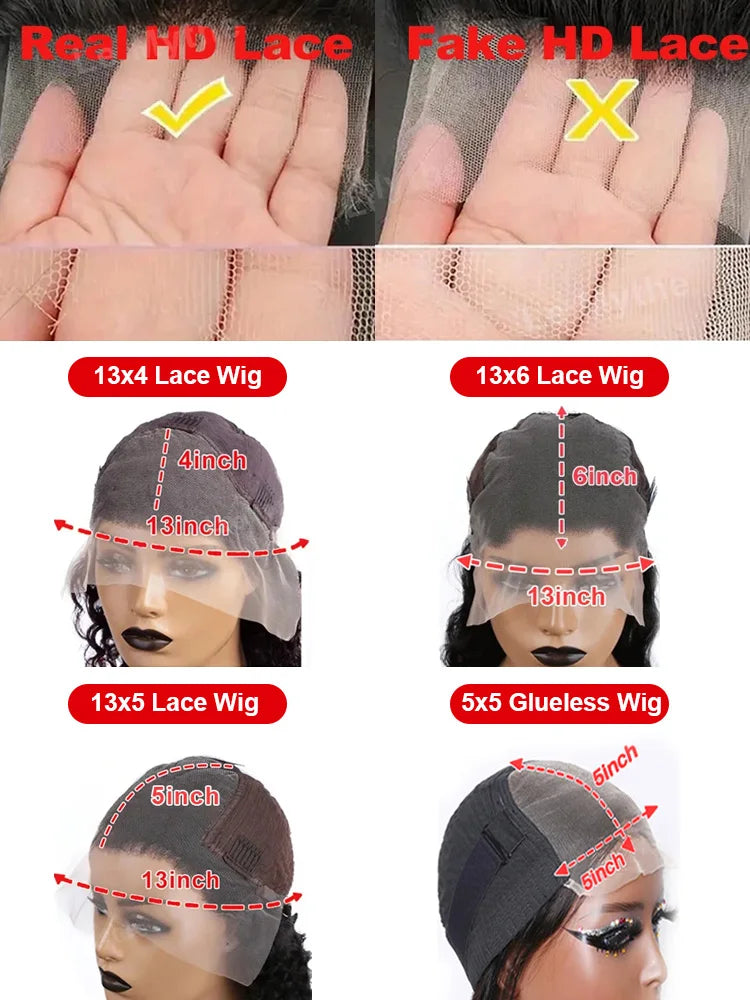 100% Human Hair 13x6 HD Deep Wave Lace Frontal Wigs 13x4 Water Curly 5x5 Glueless Lace Front Wig 30 40 Inch Closure Kinky WearGo